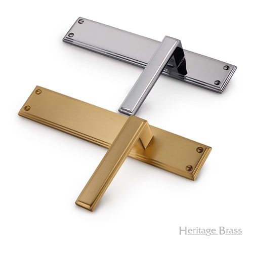 Atlantis Long Door Handle on Plate in Antique Brass