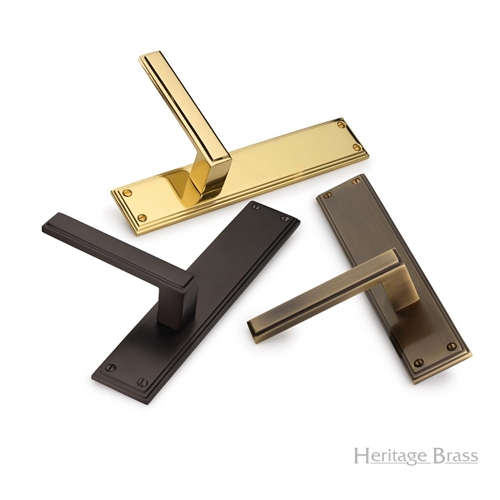 Atlantis Long Door Handle on Plate in Antique Brass