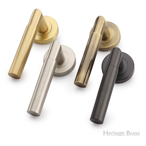 Bauhaus Door Handle on Round Rose in Matt Black