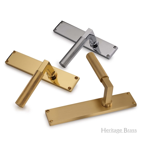 Bauhaus Knurled Door Handle on Plate in Polished Chrome