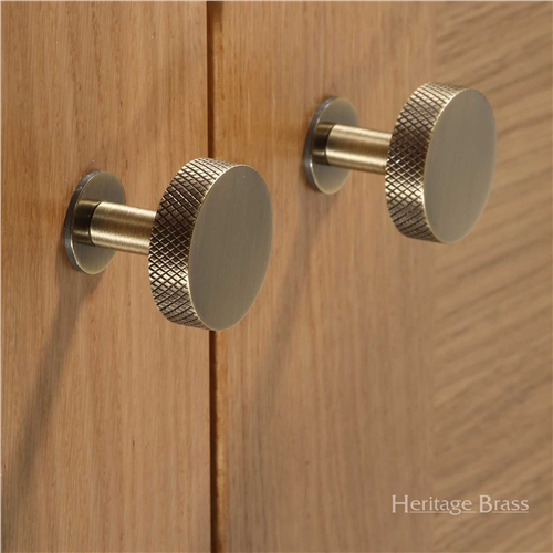 Knurled Disc Cabinet Knob with Rose in Matt Bronze/Satin Brass