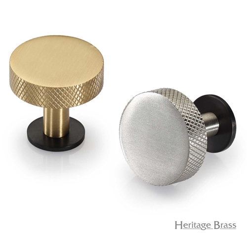 Knurled Disc Cabinet Knob with Rose in Matt Bronze/Satin Nickel