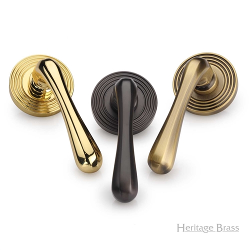 Charlbury Reeded Door Handle on Round Rose in Matt Bronze