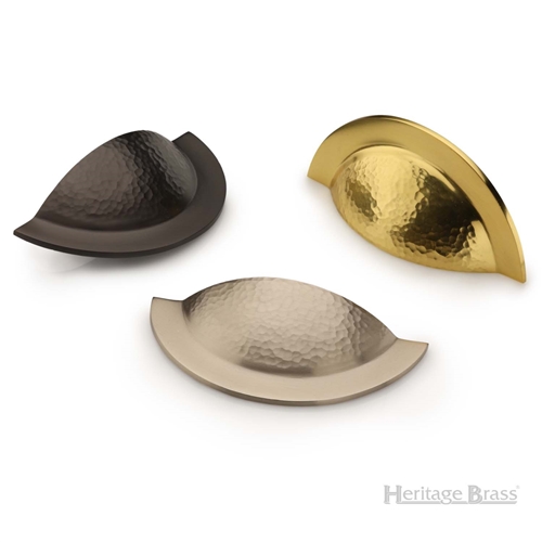 Crescent Drawer Cup Pull Hammered Design in Polished Brass
