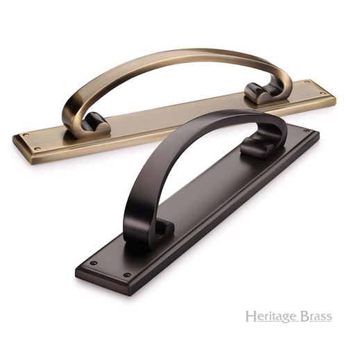 Door Pull Handle on Back Plate in Matt Bronze