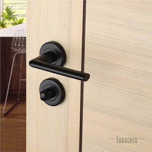 Lena Door Handle on Round Rose in Satin Chrome