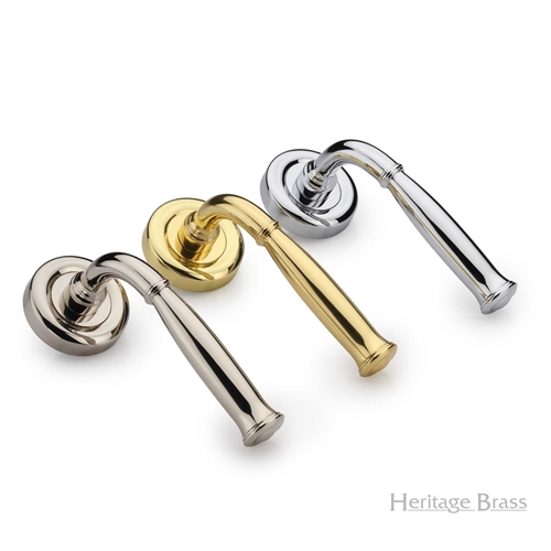 Lincoln Door Handle on Round Rose in Satin Nickel