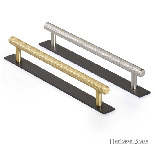 Knurled Cabinet Pull Handle with Plate in Matt Bronze/Satin Nickel