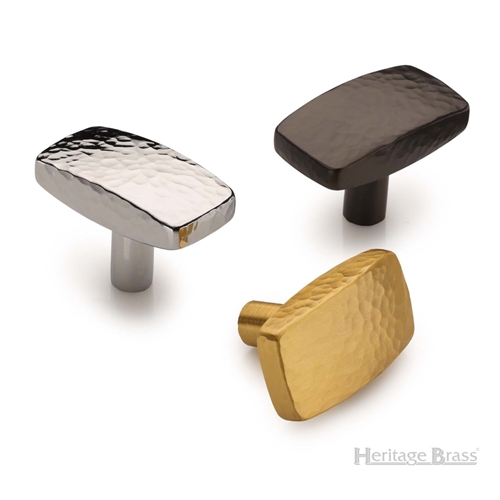 Rectangular Hammered Cabinet Knob in Antique Brass