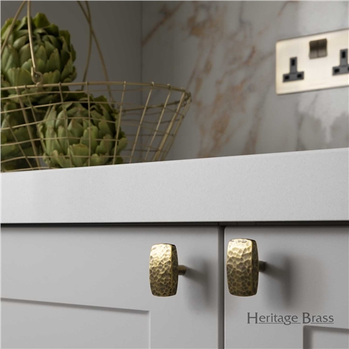 Rectangular Hammered Cabinet Knob in Antique Brass
