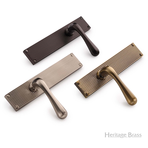 Charlbury Reeded Door Handle on Plate in Satin Brass