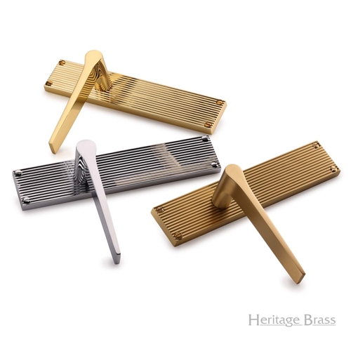 Gio Reeded Door Handle on Plate in Satin Nickel