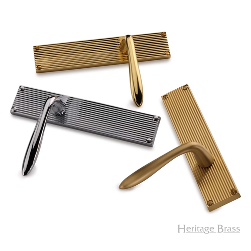 Sutton Reeded Door Handle on Plate in Matt Bronze