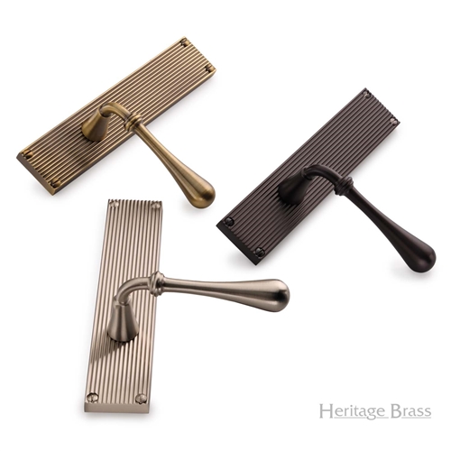 Roma Reeded Door Handle on Plate in Matt Bronze