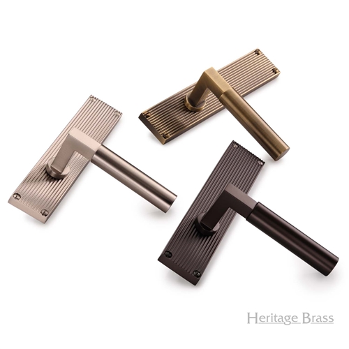 Bauhaus Reeded Door Handle on Plate in Satin Brass
