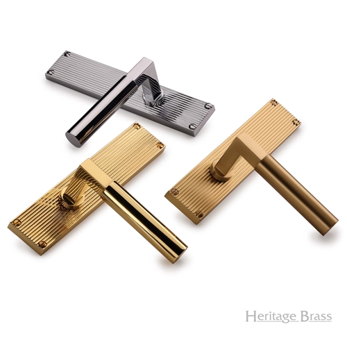 Bauhaus Reeded Door Handle on Plate in Satin Nickel