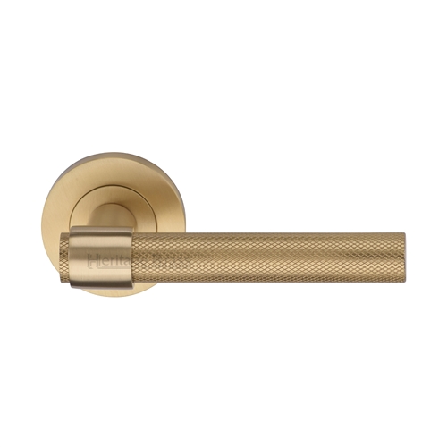 Heritage Brass Knurled Fountain Lever on Rose in Satin Brass