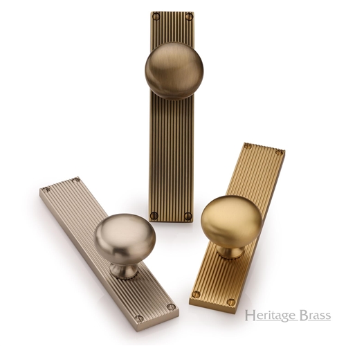 Victoria Reeded Mortice Knob on Plate in Satin Nickel