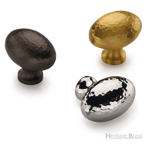 Victorian Oval Cabinet Knob Hammered Design in Polished Chrome