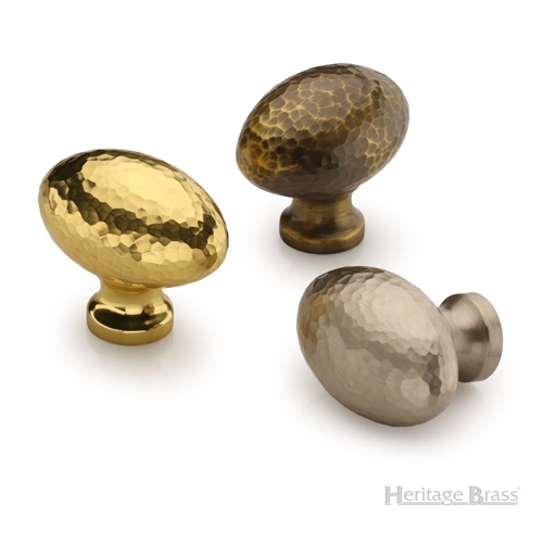 Victorian Oval Cabinet Knob Hammered Design in Polished Chrome