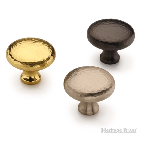 Victorian Round Cabinet Knob Hammered Design in Antique Brass