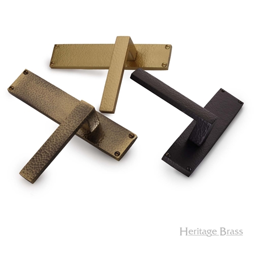 Delta Hammered Door Handle on Plate in Matt Bronze