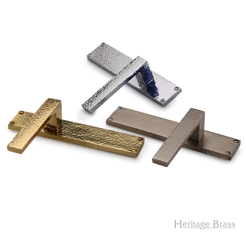 Delta Hammered Door Handle on Plate in Satin Nickel