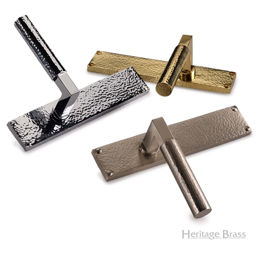 Bauhaus Hammered Door Handle on Plate in Satin Brass