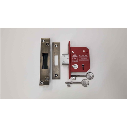 CE York British Standard 5 Lever Deadlock 2 1/2"  in Antique Brass