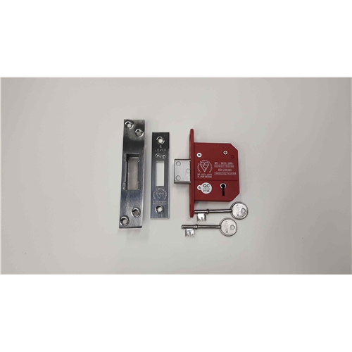 CE York British Standard 5 Lever Deadlock 2 1/2"  in Polished Chrome / Polished Nickel