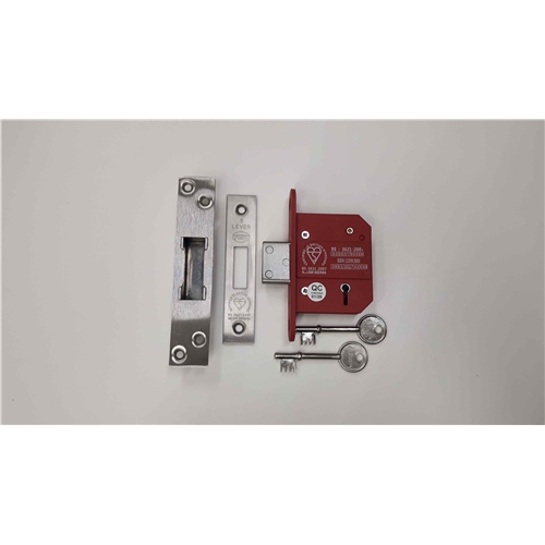 CE York British Standard 5 Lever Deadlock 2 1/2"  in Satin Chrome / Nickel Finish