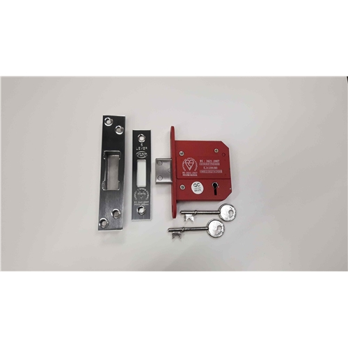 CE York British Standard 5 Lever Deadlock 3" in Polished Chrome / Polished Nickel