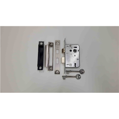 York 3 Lever Sash Lock 2 1/2" in Satin Chrome / Nickel Finish