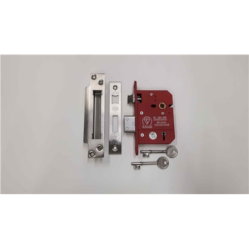 CE York British Standard 5 Lever Sashlock 3"  in Satin Chrome / Nickel Finish