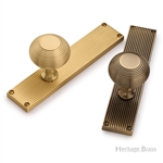 Beehive Reeded Mortice Knob on Plate  in Polished Brass