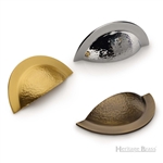 Crescent Drawer Cup Pull Hammered Design in Polished Brass