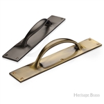 Door Pull Handle on Plate in Antique Brass