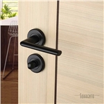 Lena Door Handle on Round Rose in Satin Chrome
