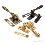 Mortice & Hook Plate Reeded Casement Fastener  in Polished Brass