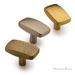 Rectangular Hammered Cabinet Knob in Antique Brass