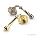Roma Reeded Door Handle on Round Rose in Polished Brass