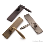Sutton Reeded Door Handle on Plate in Polished Brass