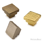 Square Stepped Cabinet Knob Hammered Design in Satin Brass