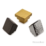 Square Stepped Cabinet Knob Hammered Design in Satin Brass