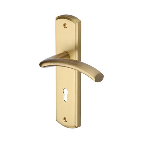 Door Handles - Door Handles on Plate - Centaur - Heritage Brass Door Handle  Lever Lock Centaur Design Satin Brass finish