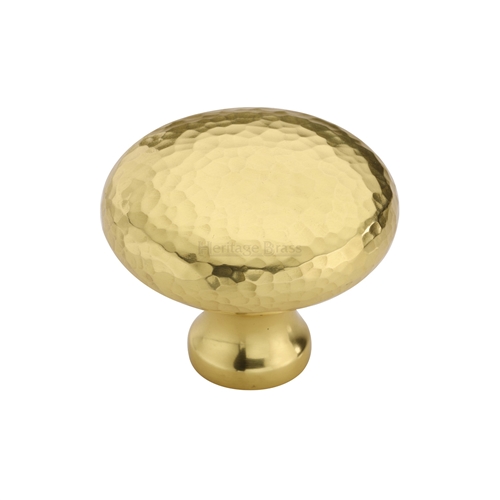 Victorian Round Cabinet Knob Hammered Design in Unlacquered Brass