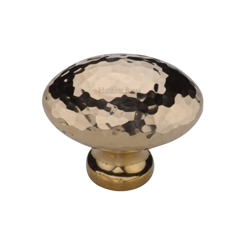 Victorian Oval Cabinet Knob Hammered Design in Unlacquered Brass