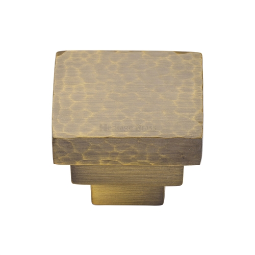 Square Stepped Cabinet Knob Hammered Design