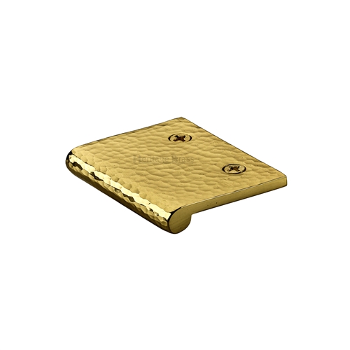 Edge Pull Cabinet Handle Hammered Design - 38mm Width in Polished Brass