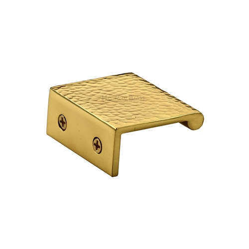 Edge Pull Cabinet Handle Hammered Design - 40mm Width in Polished Brass